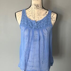Sheer Light Blue Sleeveless Top by So, size small, EUC